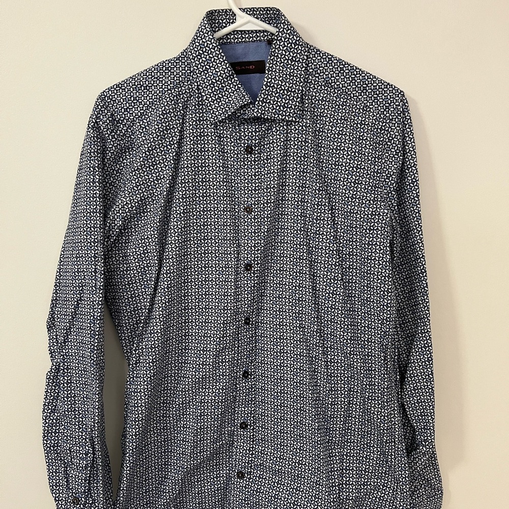 SAND Dark Blue and White Patterned Shirt